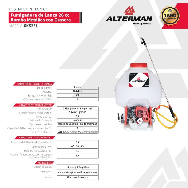 Fumigadora A Gasolina 2t Ref Xks25l Marca: ALTERMAN — foto 3